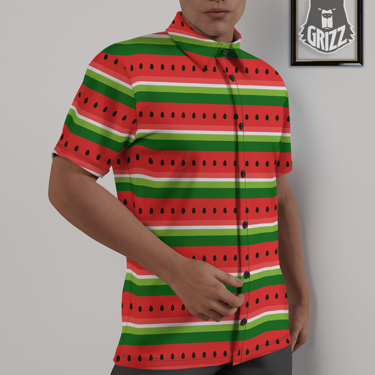 Watermelon Stripes Green Print Pattern Untucked Shirts-grizzshop