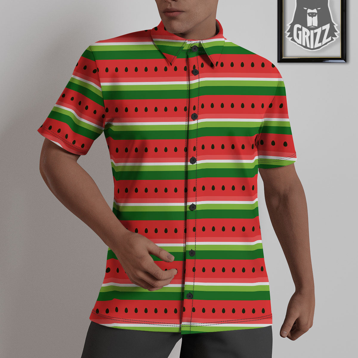 Watermelon Stripes Green Print Pattern Untucked Shirts-grizzshop