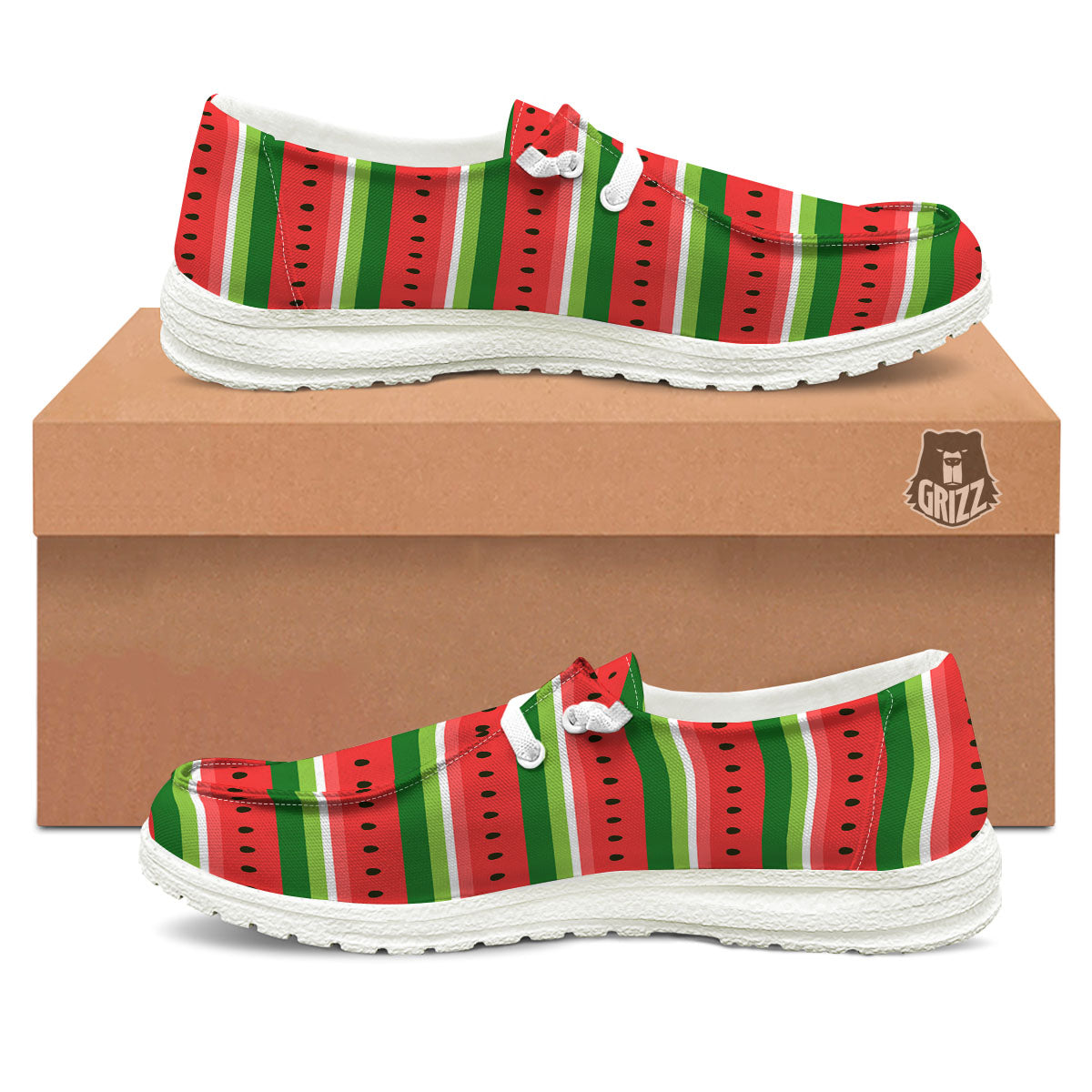 Watermelon Stripes Green Print Pattern White Loafers-grizzshop