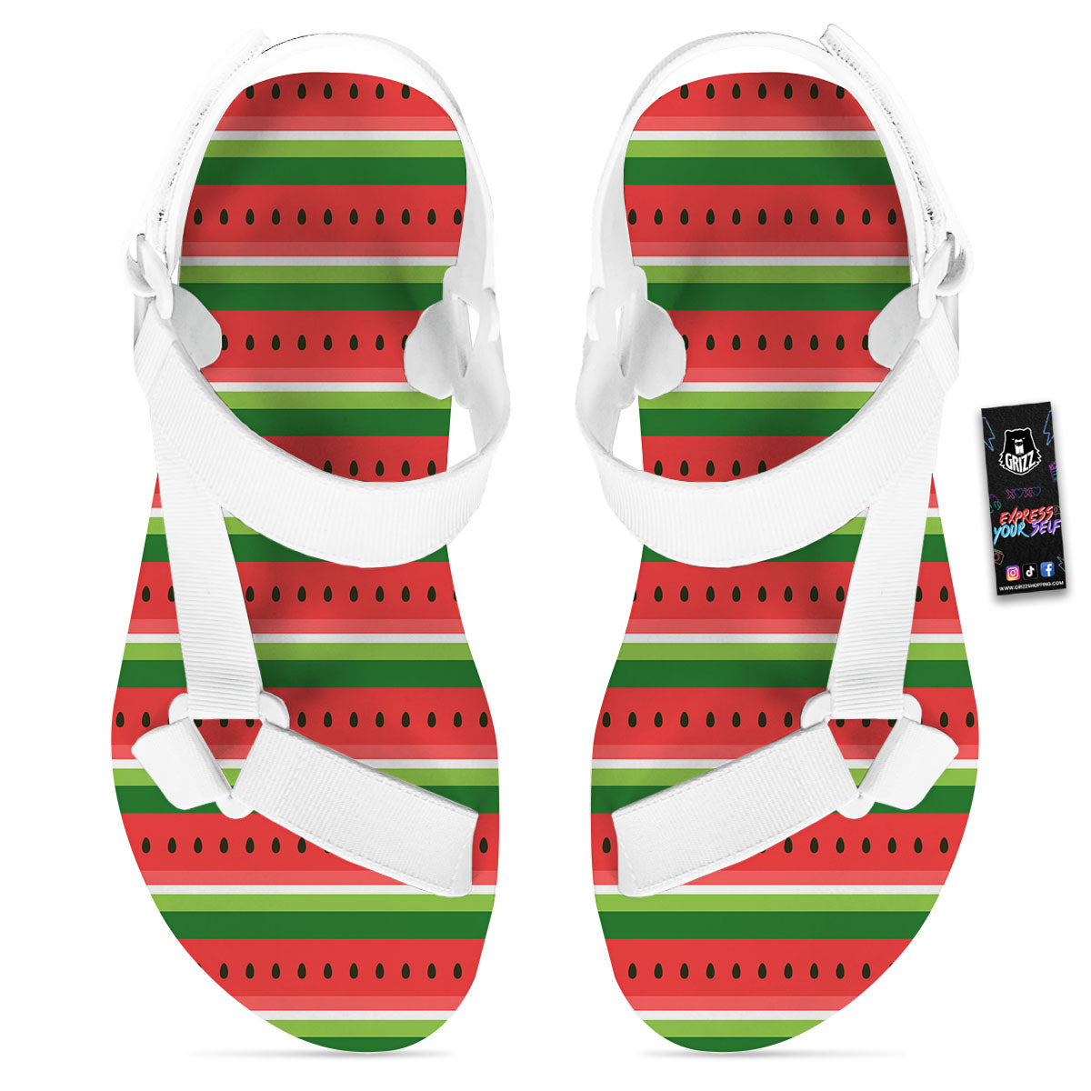 Watermelon Stripes Green Print Pattern White Open Toe Sandals-grizzshop
