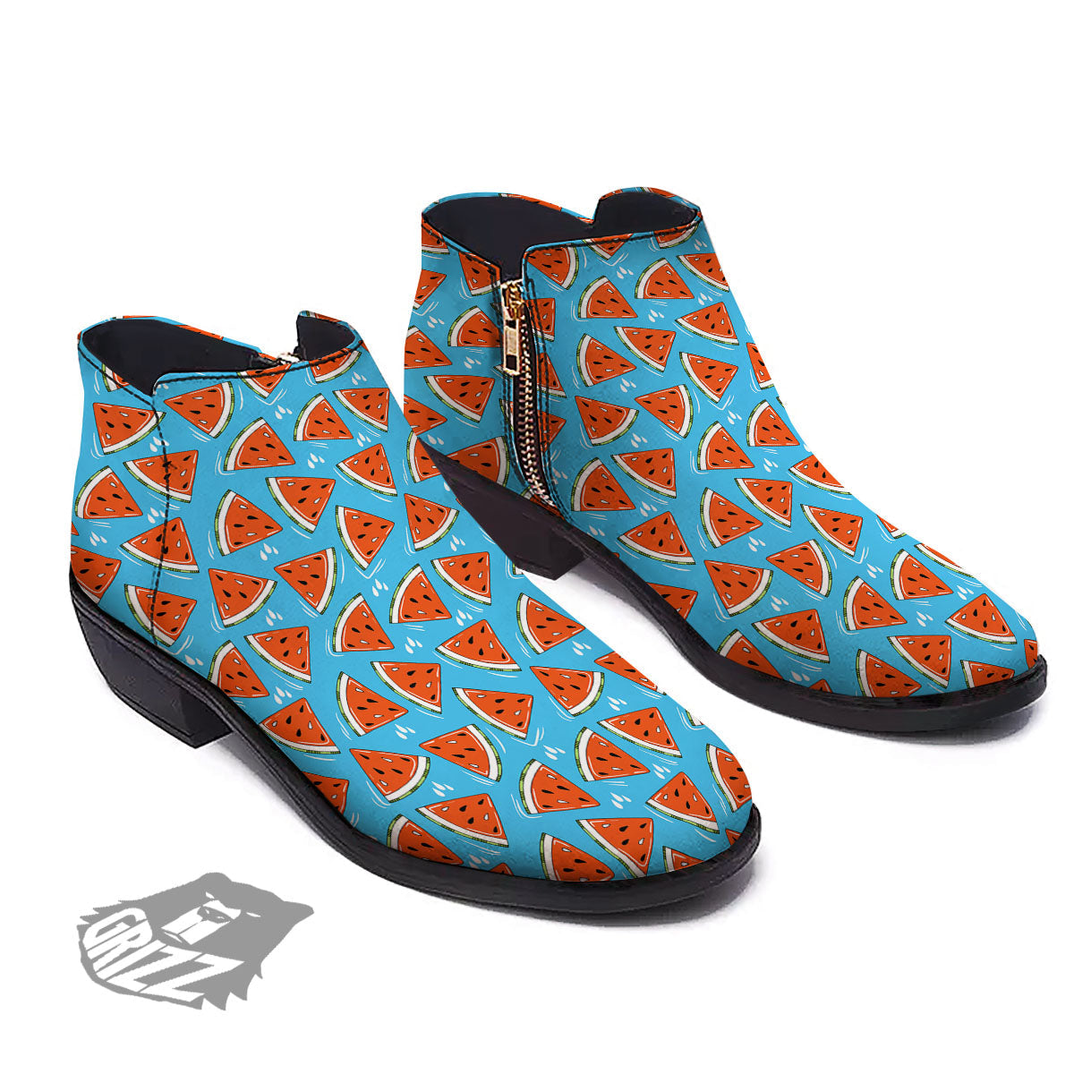 Watermelon Summer Blue Print Pattern Ankle Boots-grizzshop