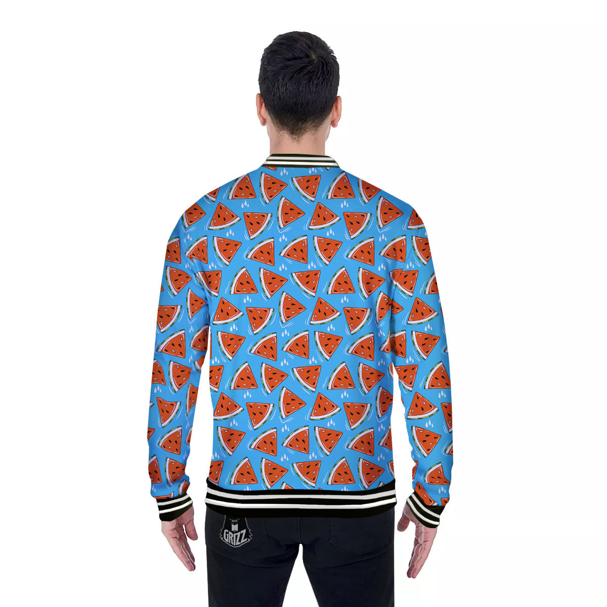 Watermelon Summer Blue Print Pattern Baseball Jacket-grizzshop