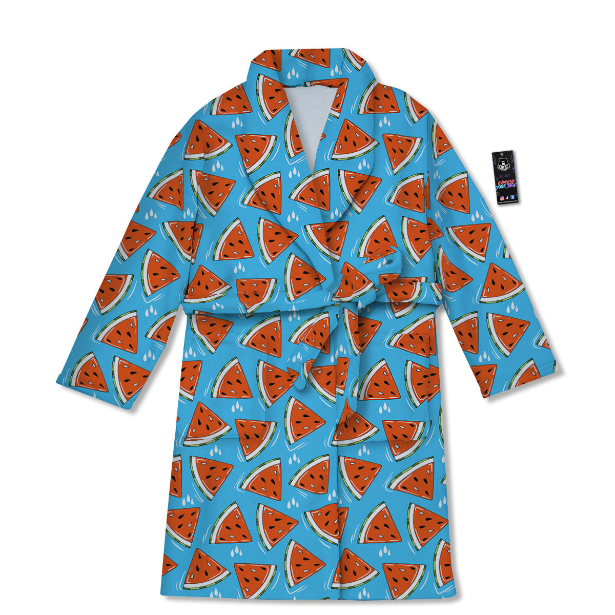 Watermelon Summer Blue Print Pattern Bathrobe-grizzshop