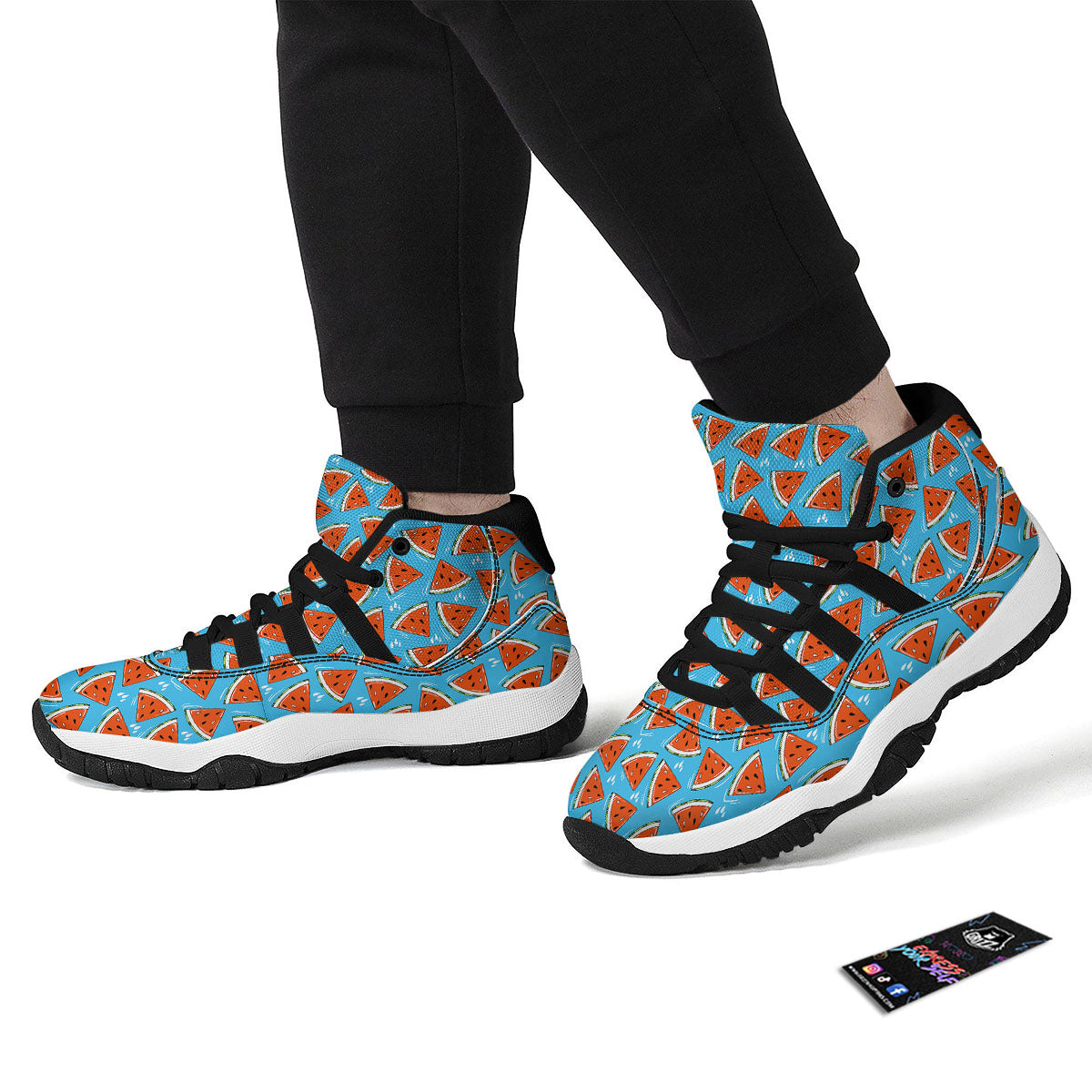 Watermelon Summer Blue Print Pattern Black Bball Shoes-grizzshop