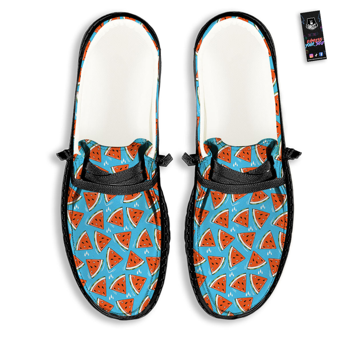 Watermelon Summer Blue Print Pattern Black Loafers-grizzshop