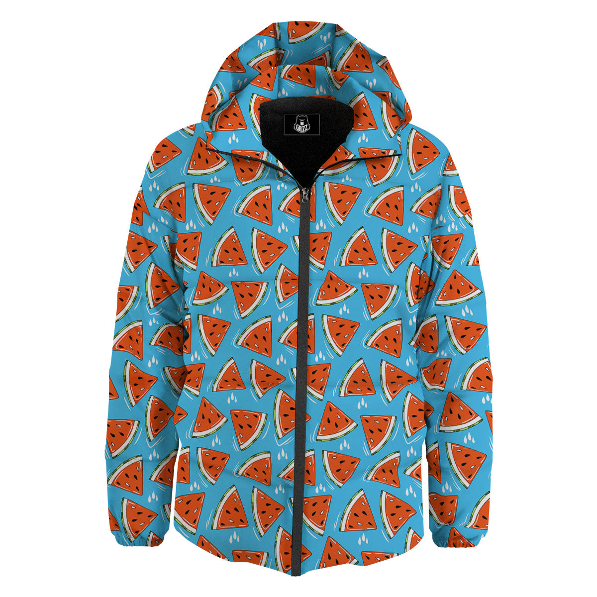 Watermelon Summer Blue Print Pattern Down Jacket-grizzshop