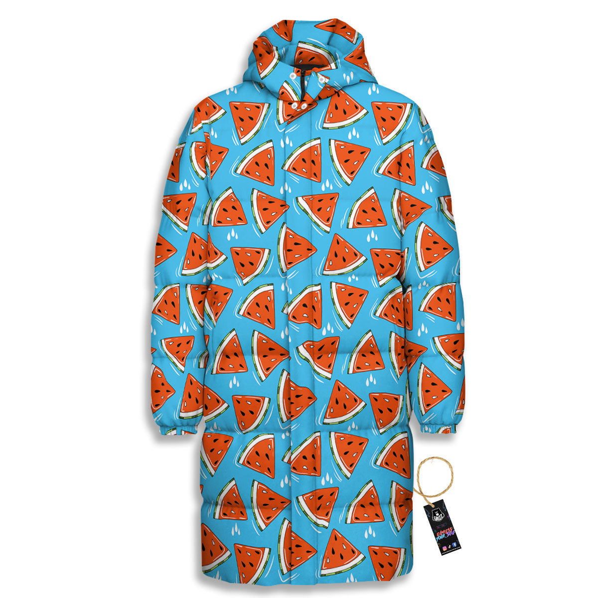 Watermelon Summer Blue Print Pattern Long Down Jacket-grizzshop