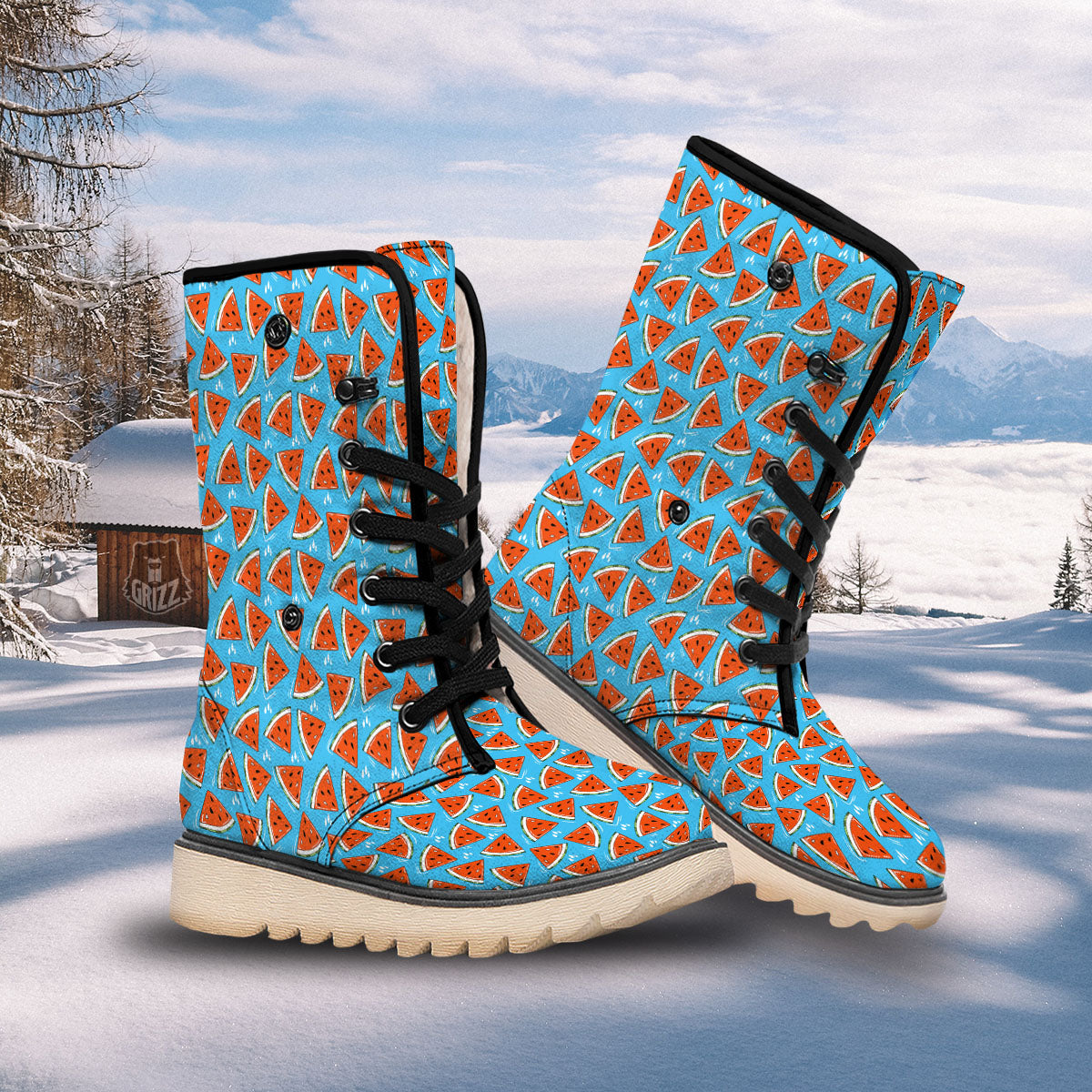 Watermelon Summer Blue Print Pattern Snow Boots-grizzshop