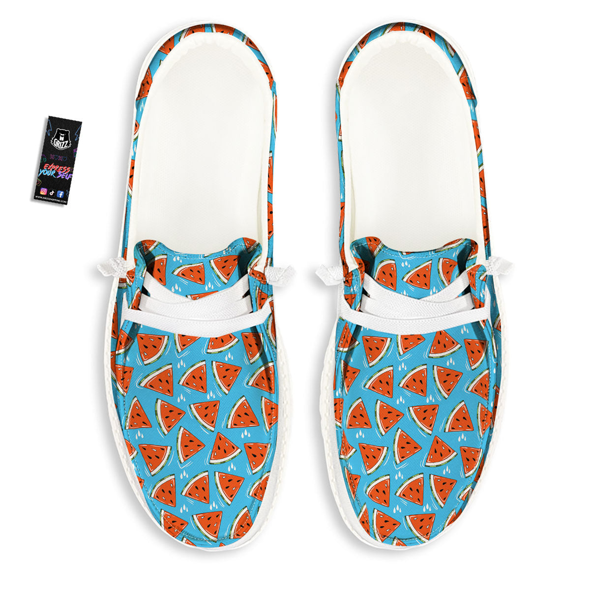 Watermelon Summer Blue Print Pattern White Loafers-grizzshop