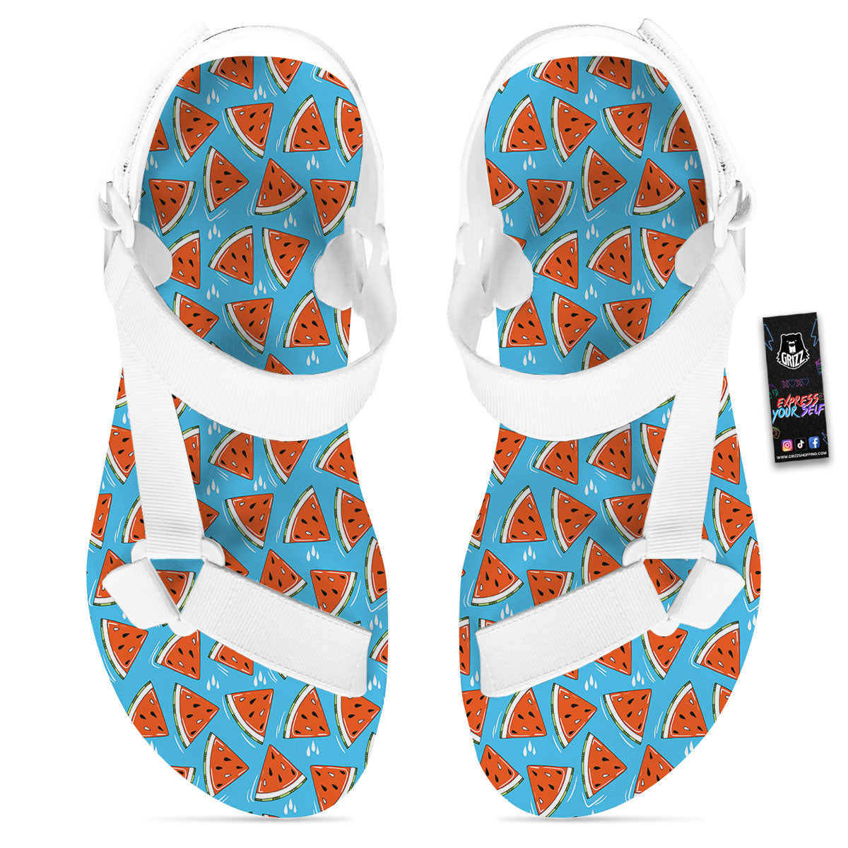 Watermelon Summer Blue Print Pattern White Open Toe Sandals-grizzshop