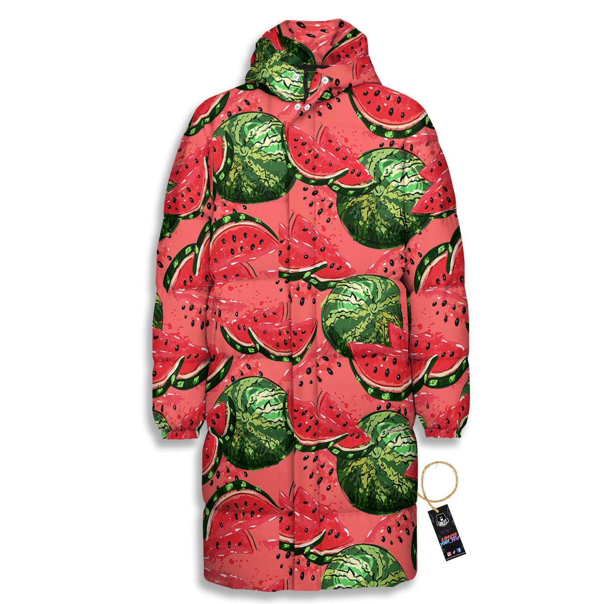 Watermelon Summer Fruits Print Pattern Long Down Jacket-grizzshop