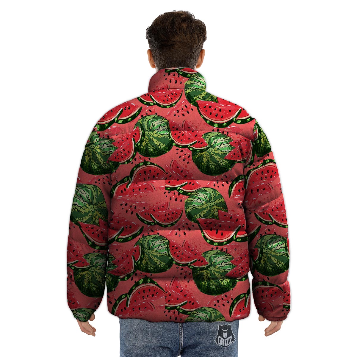 Watermelon Summer Fruits Print Pattern Puffer Jacket-grizzshop