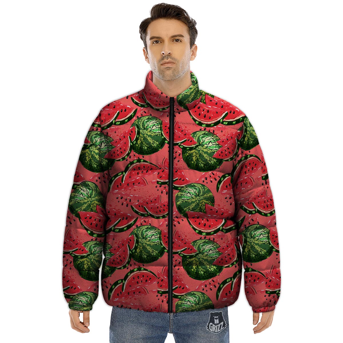 Watermelon Summer Fruits Print Pattern Puffer Jacket-grizzshop