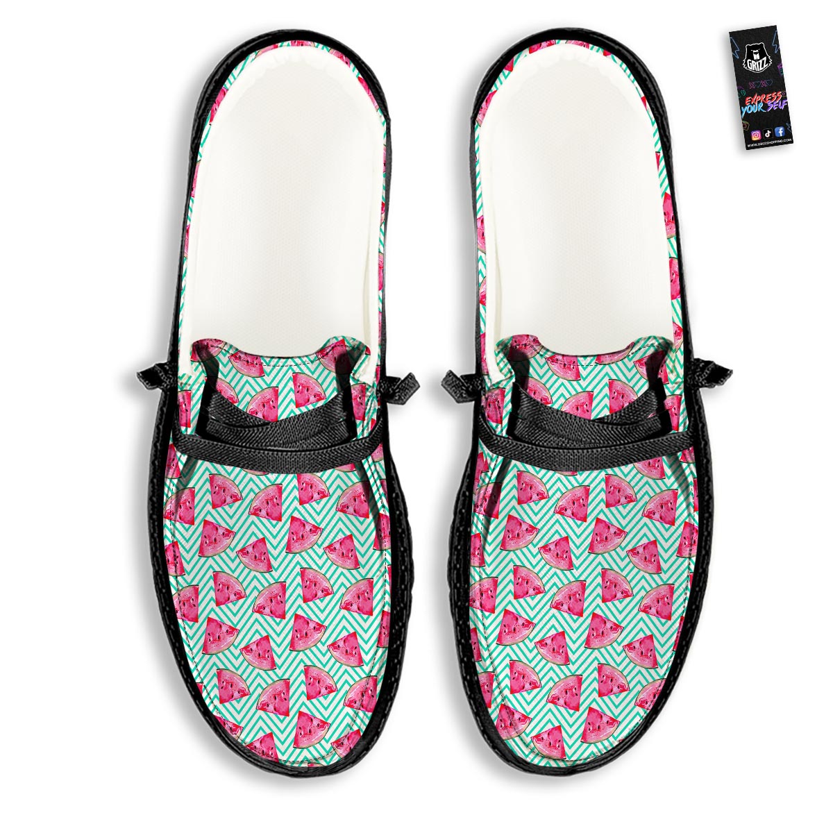 Watermelon Teal Chevron Print Pattern Black Loafers-grizzshop