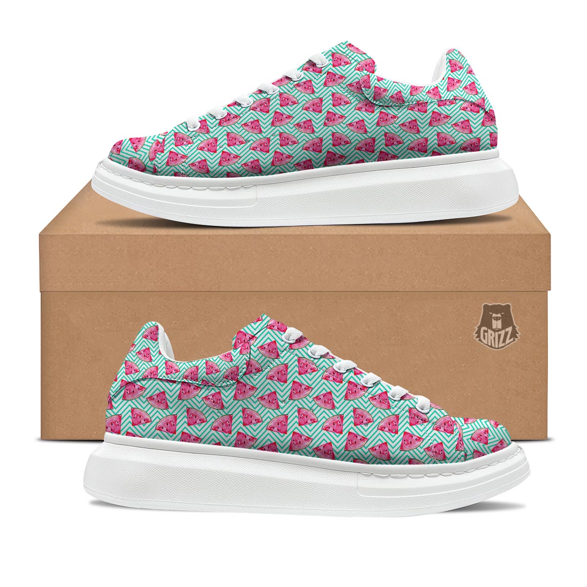 Watermelon Teal Chevron Print Pattern Platform Shoes-grizzshop