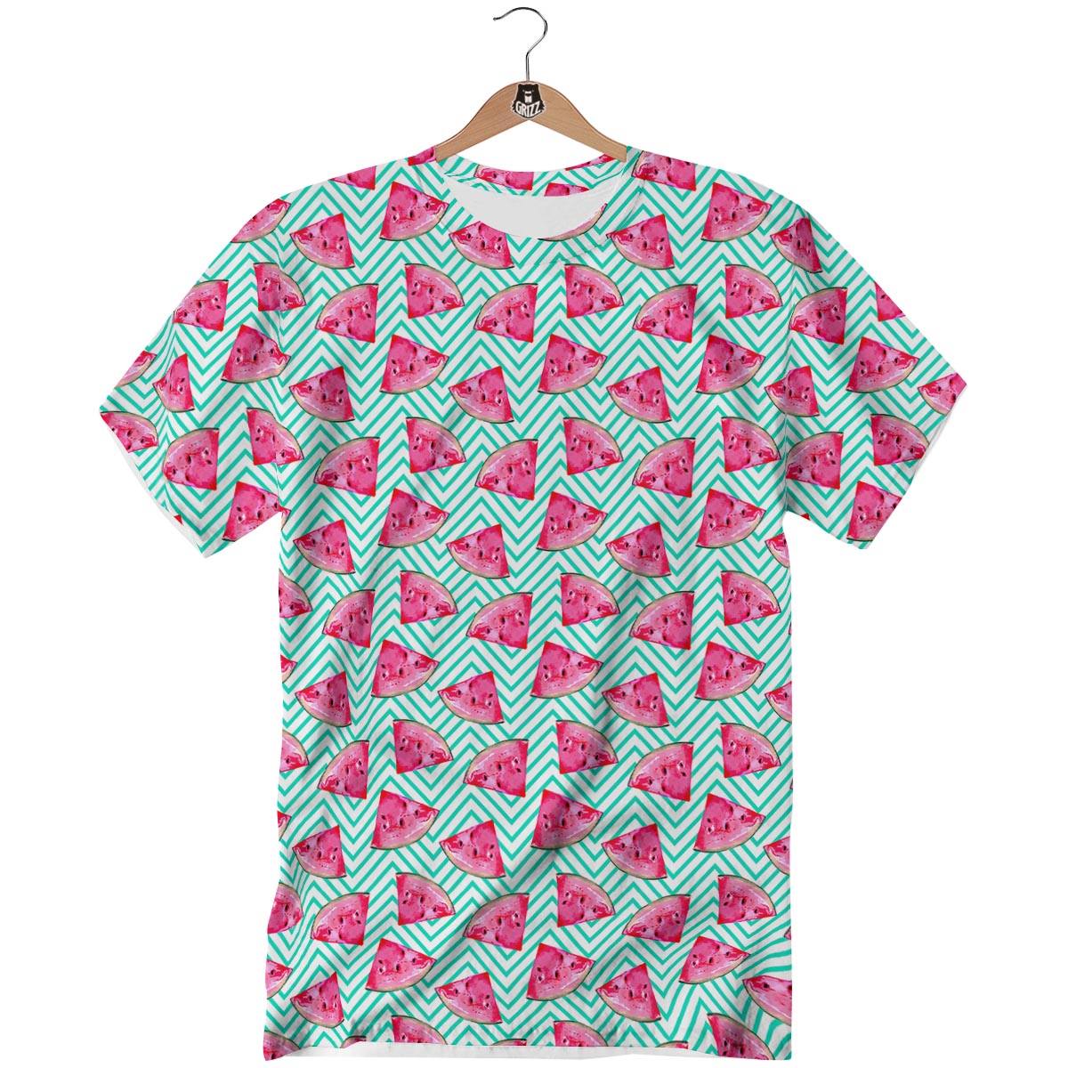 Watermelon Teal Chevron Print Pattern T-Shirt-grizzshop