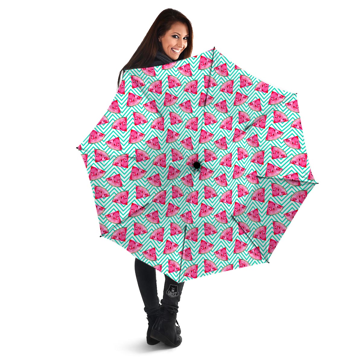 Watermelon Teal Chevron Print Pattern Umbrella-grizzshop