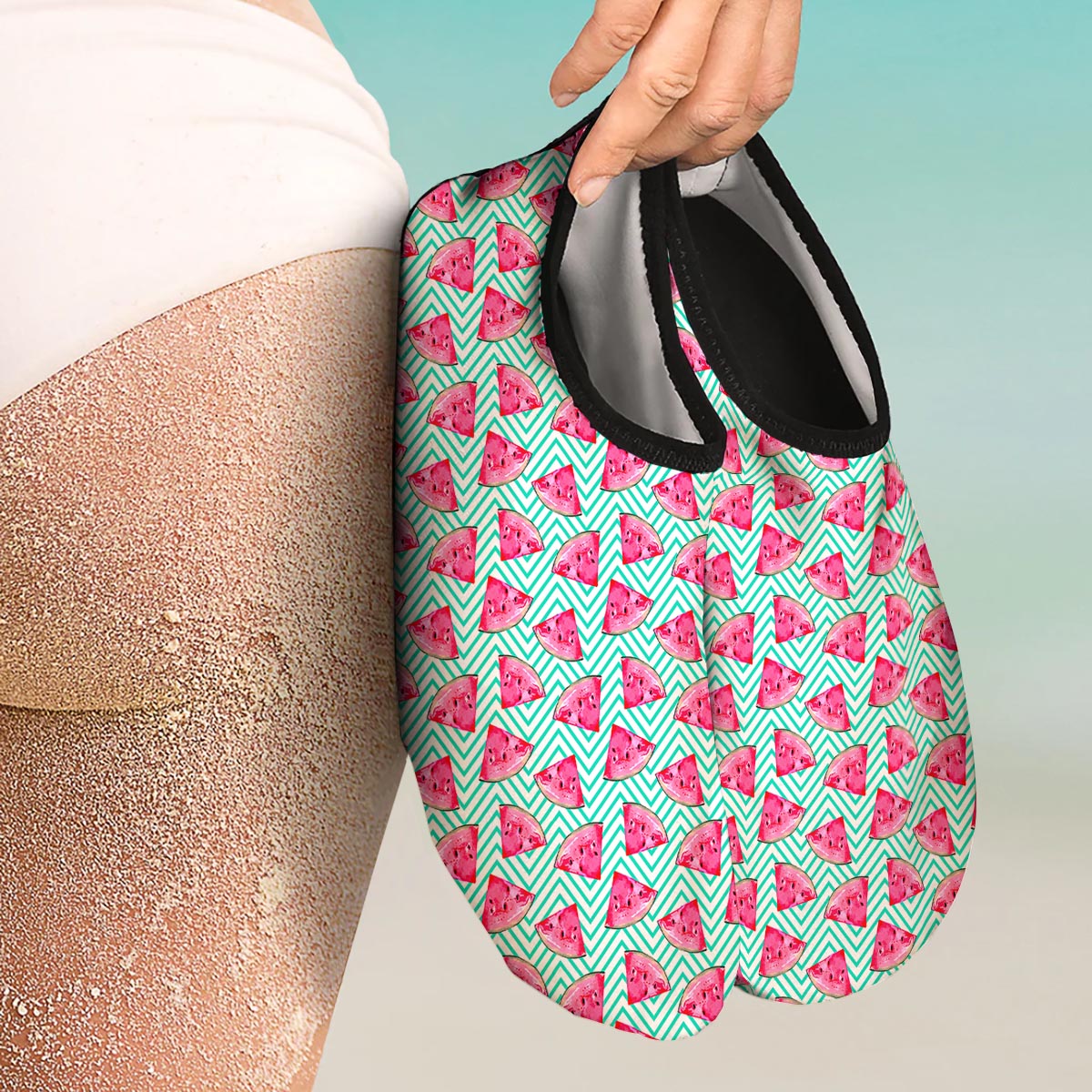 Watermelon Teal Chevron Print Pattern Water Shoes-grizzshop