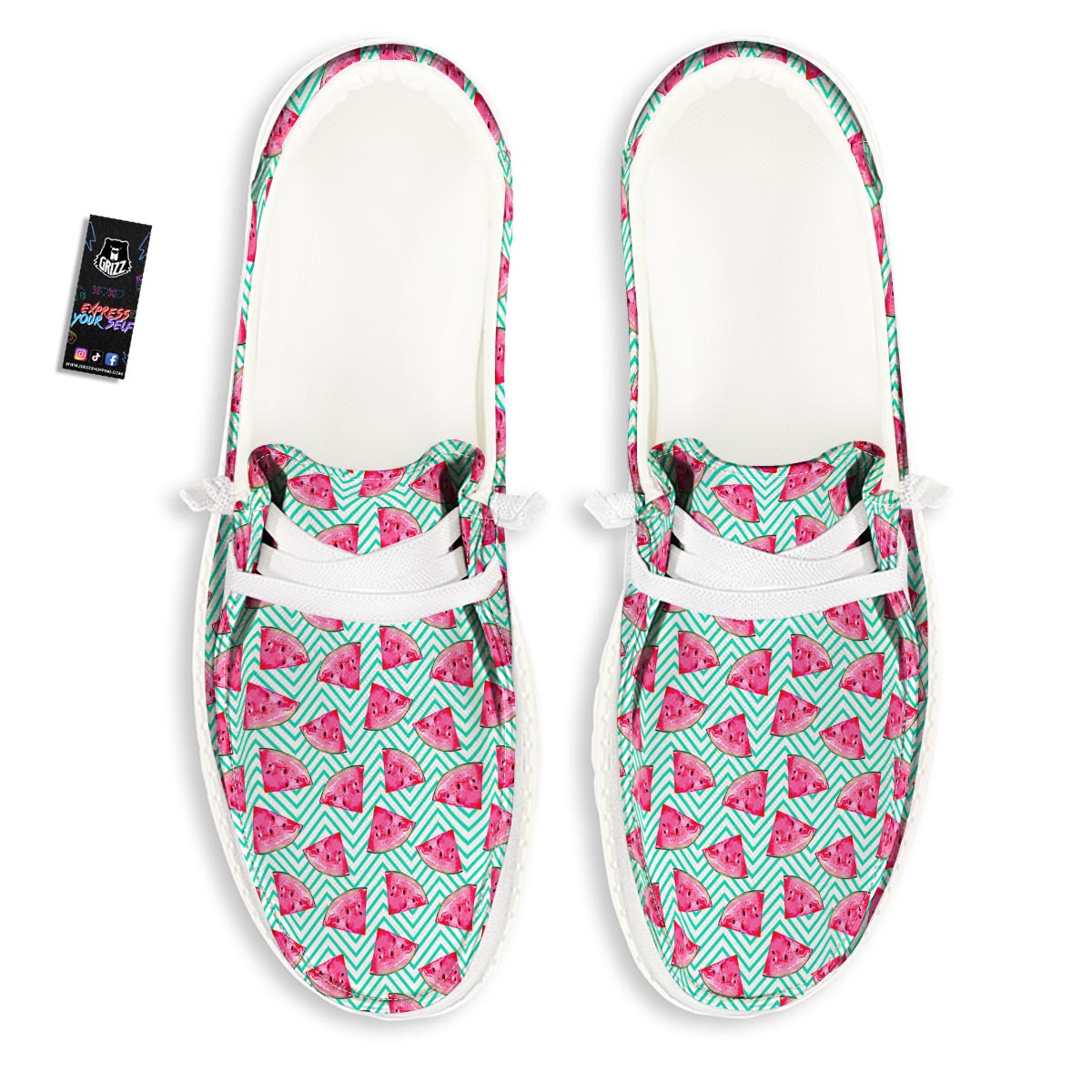 Watermelon Teal Chevron Print Pattern White Loafers-grizzshop