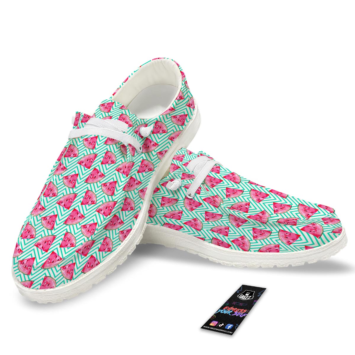 Watermelon Teal Chevron Print Pattern White Loafers-grizzshop