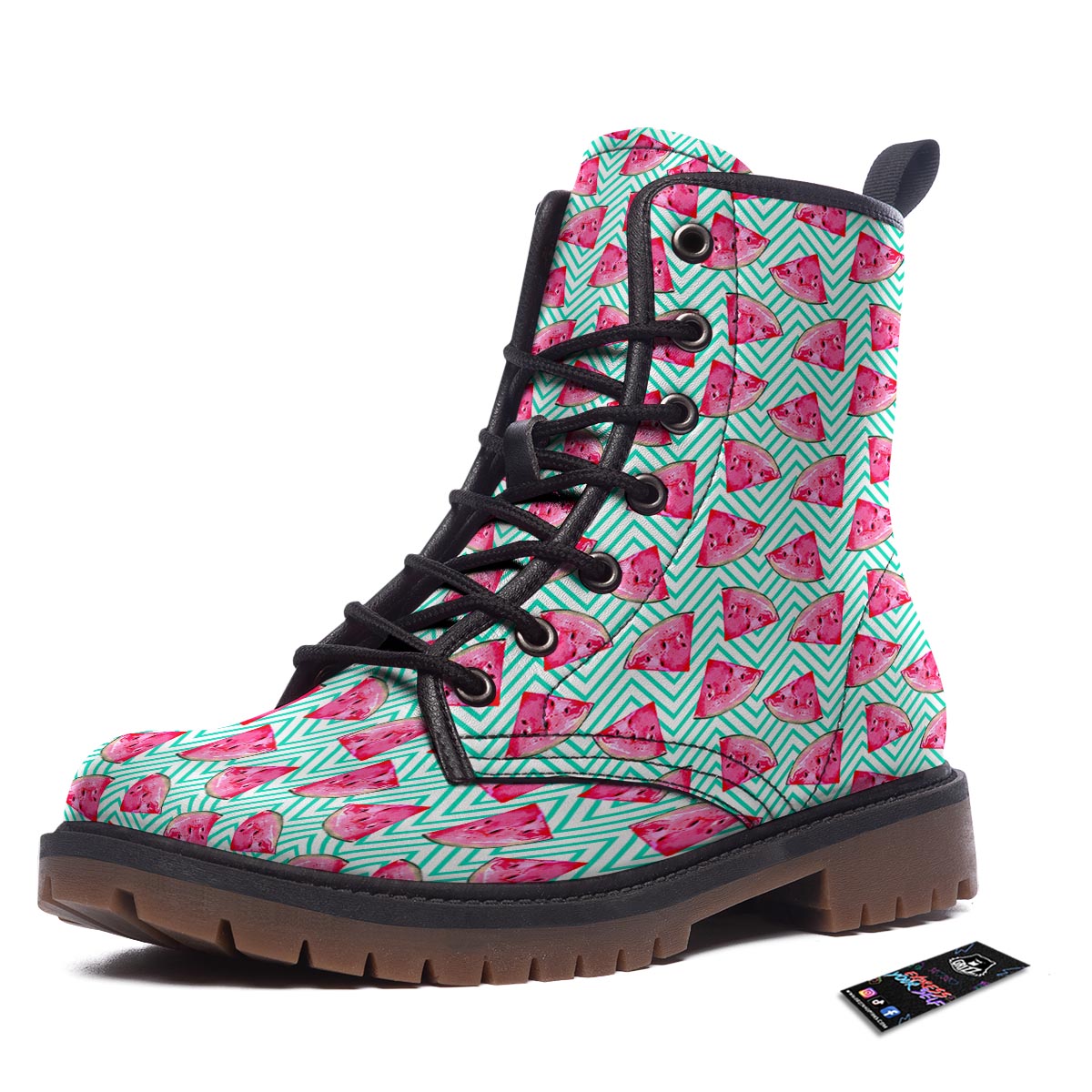 Watermelon Teal Chevron Print Pattern Work Boots-grizzshop