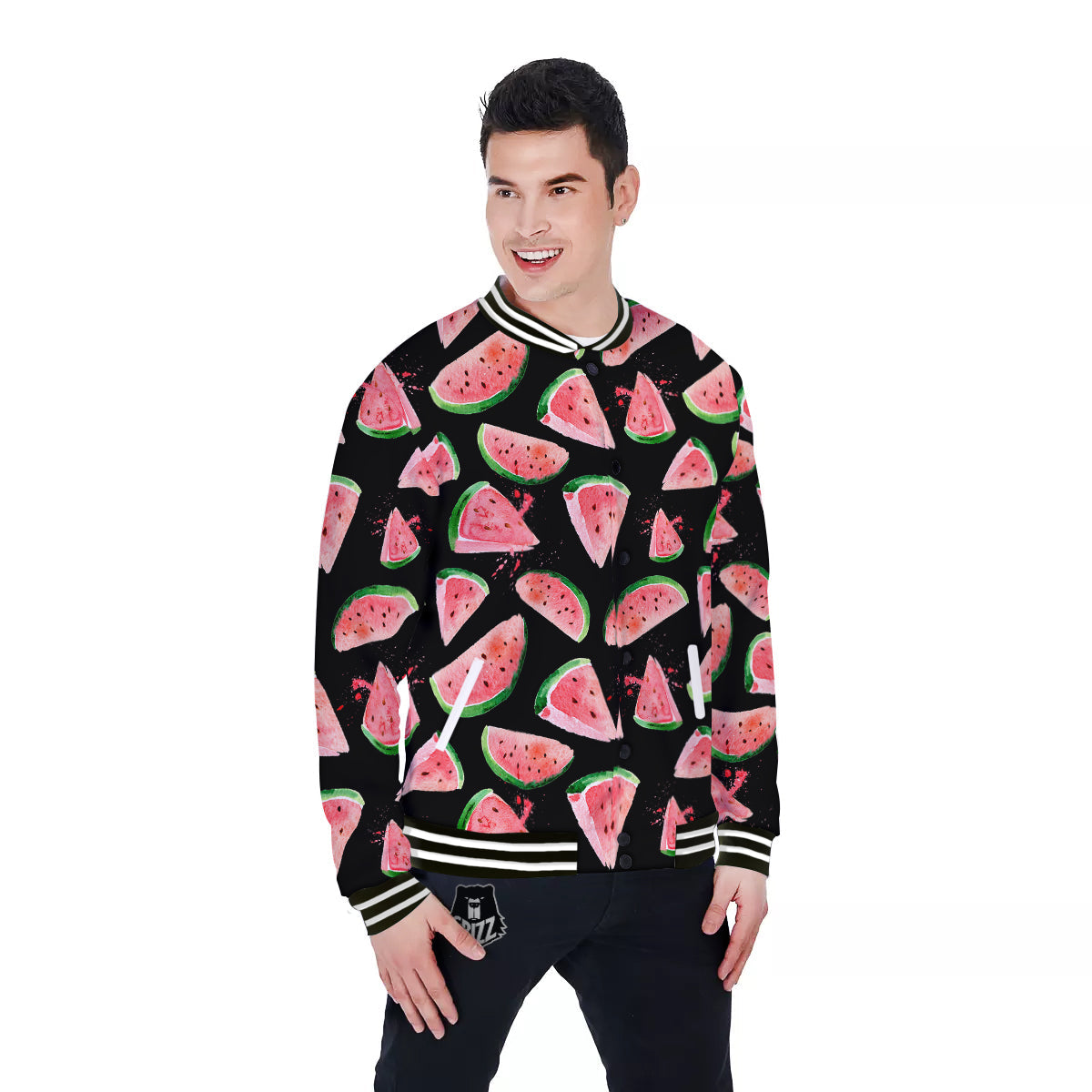 Watermelon Watercolor Print Pattern Baseball Jacket-grizzshop