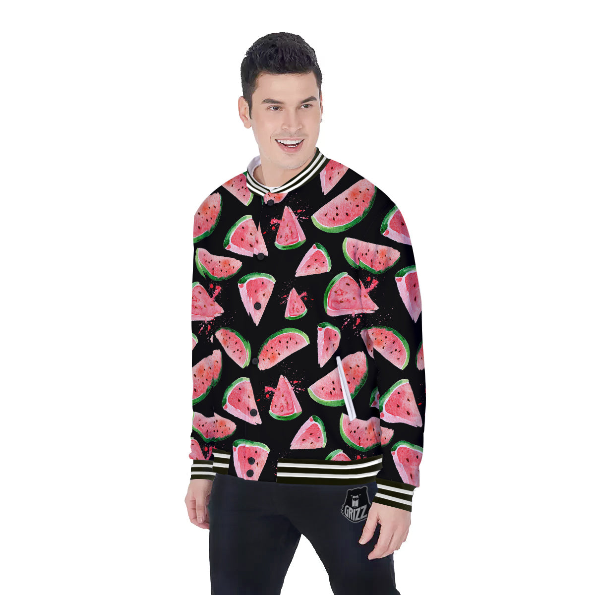 Watermelon Watercolor Print Pattern Baseball Jacket-grizzshop