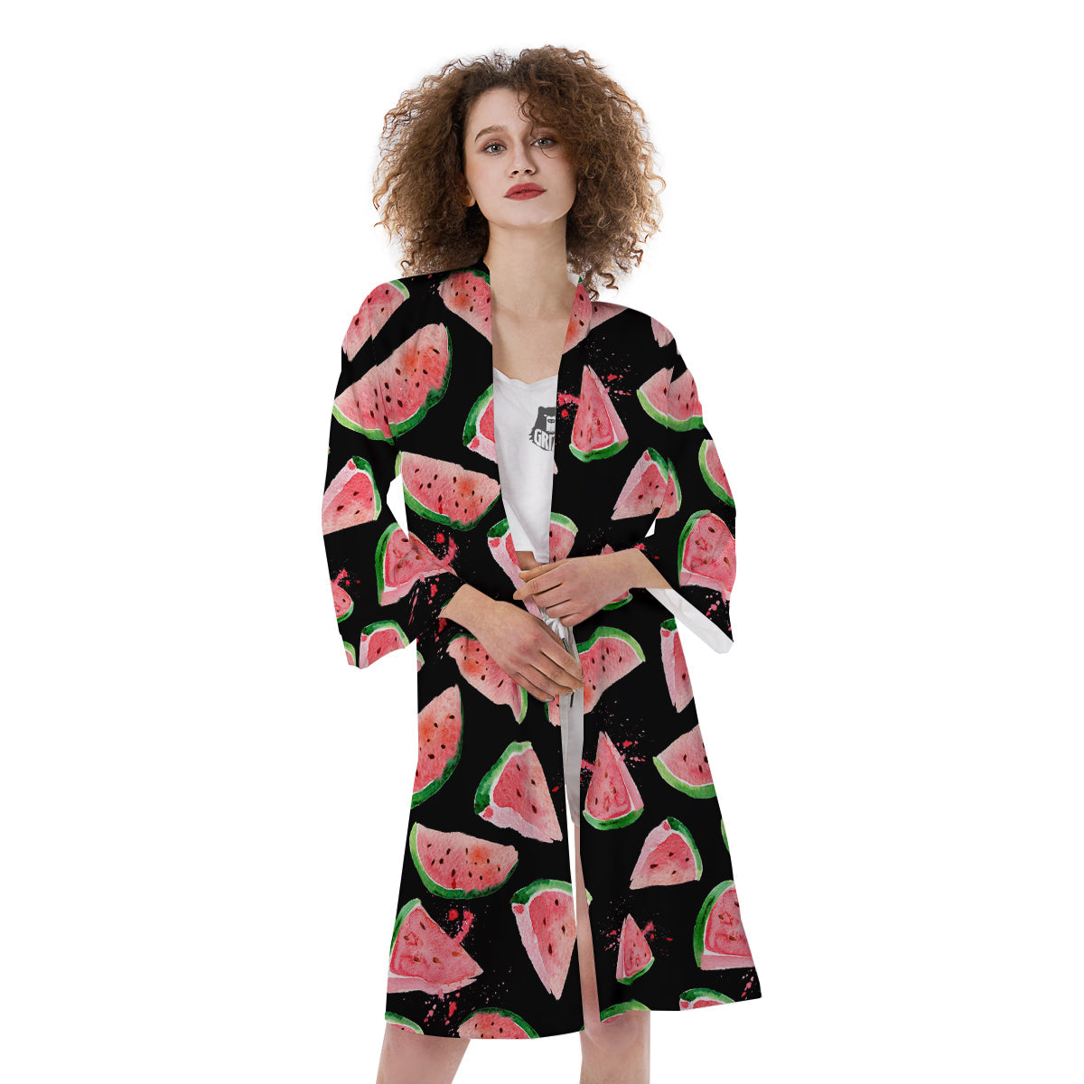 Watermelon Watercolor Print Pattern Kimono-grizzshop