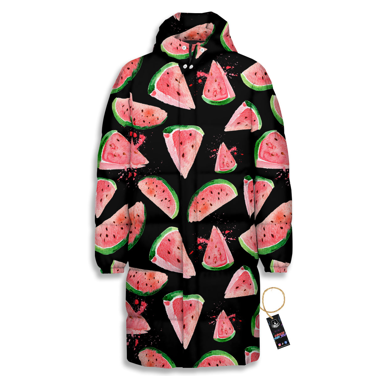 Watermelon Watercolor Print Pattern Long Down Jacket-grizzshop