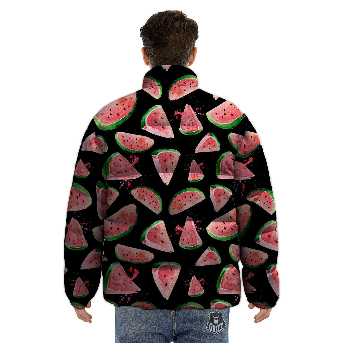 Watermelon Watercolor Print Pattern Puffer Jacket-grizzshop