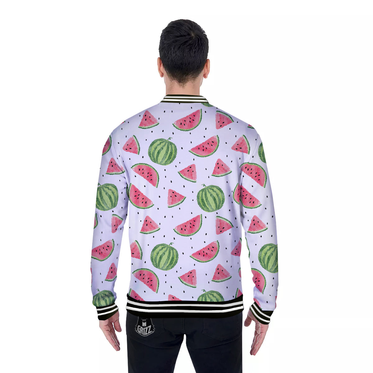 Watermelon White Summer Print Pattern Baseball Jacket-grizzshop