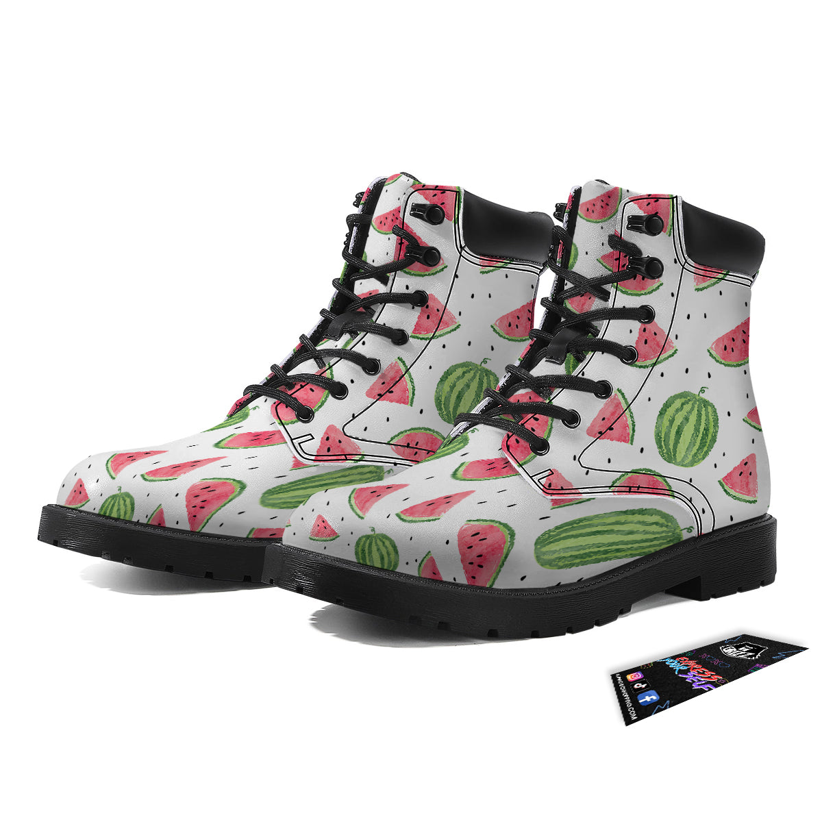 Watermelon White Summer Print Pattern Boots-grizzshop