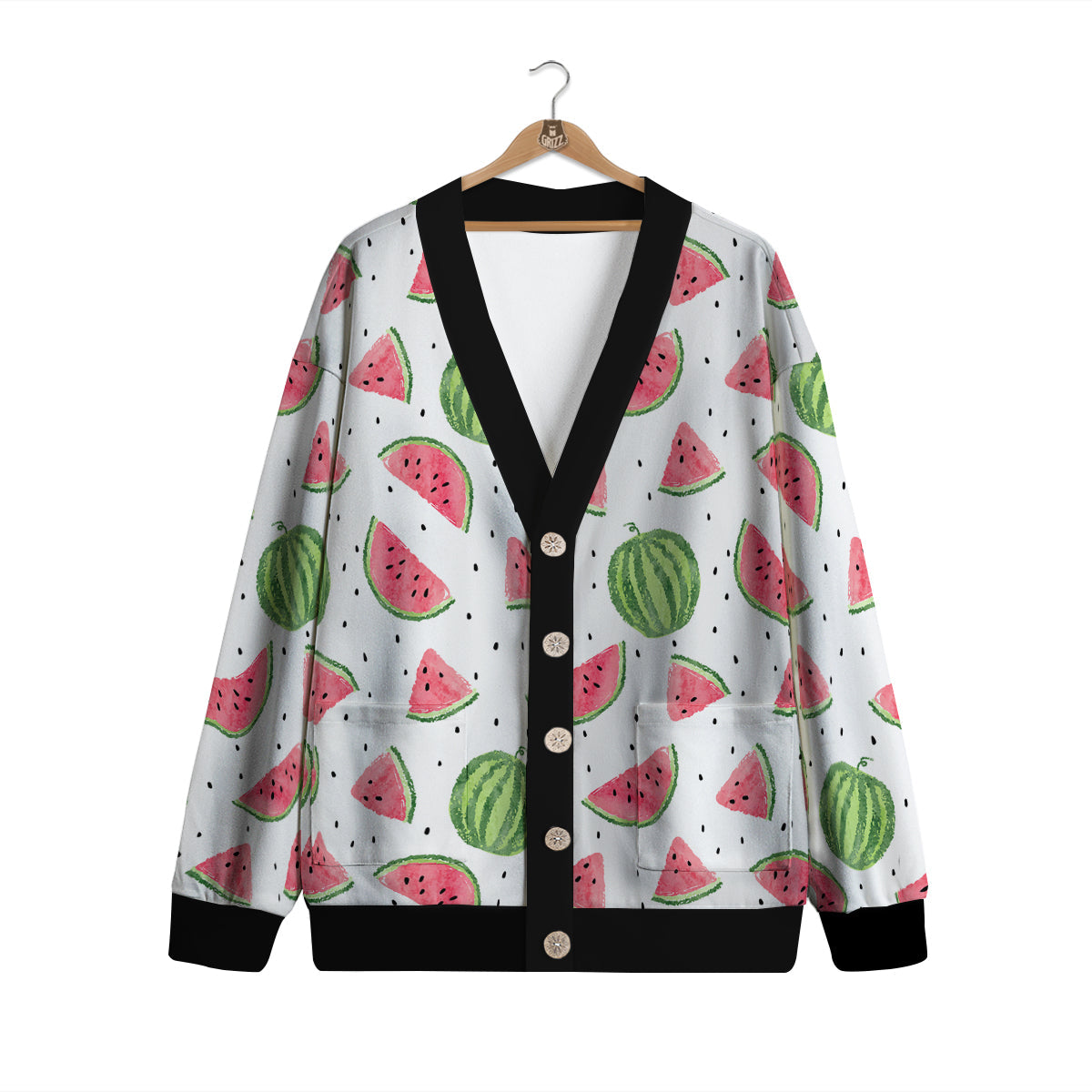 Watermelon White Summer Print Pattern Cardigan-grizzshop