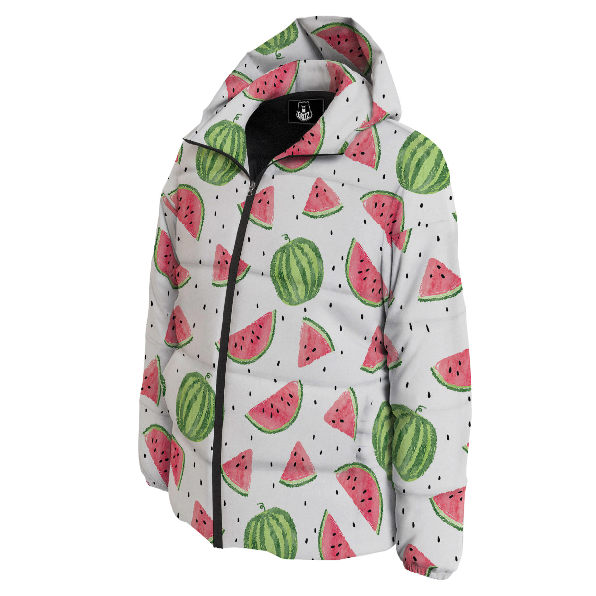 Watermelon White Summer Print Pattern Down Jacket-grizzshop