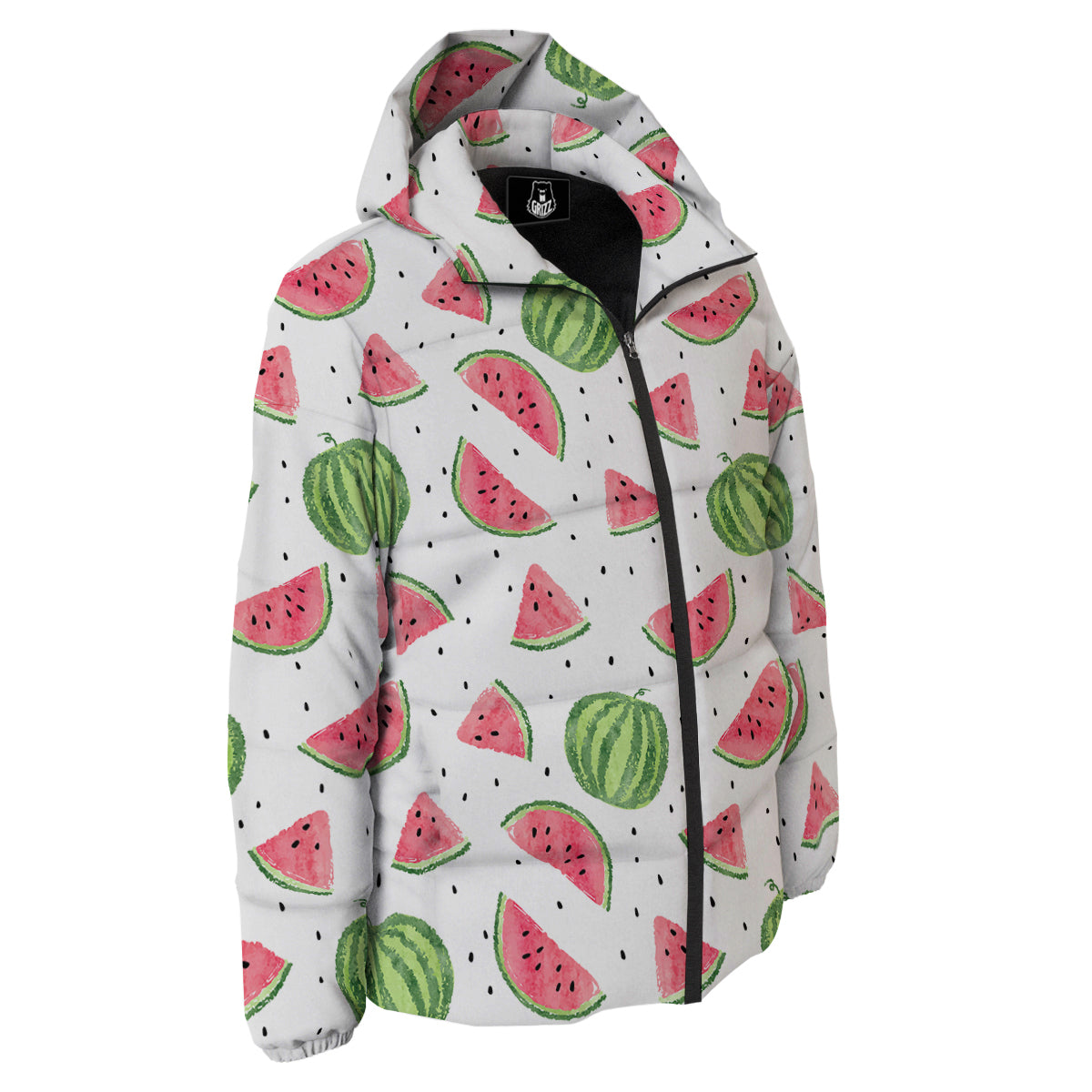 Watermelon White Summer Print Pattern Down Jacket-grizzshop