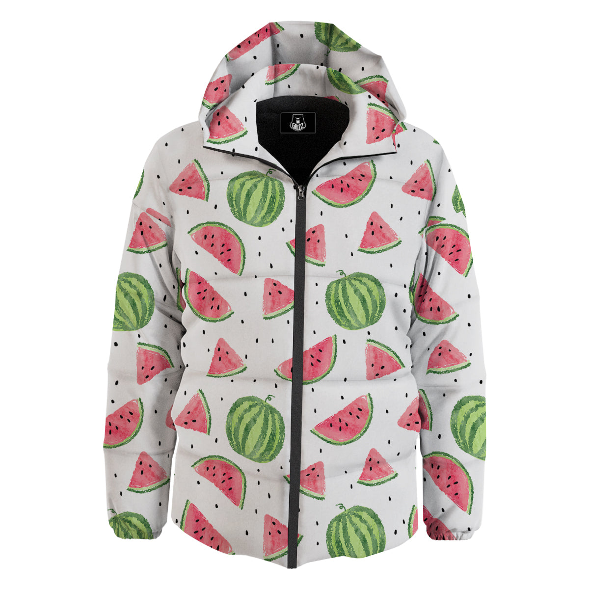 Watermelon White Summer Print Pattern Down Jacket-grizzshop