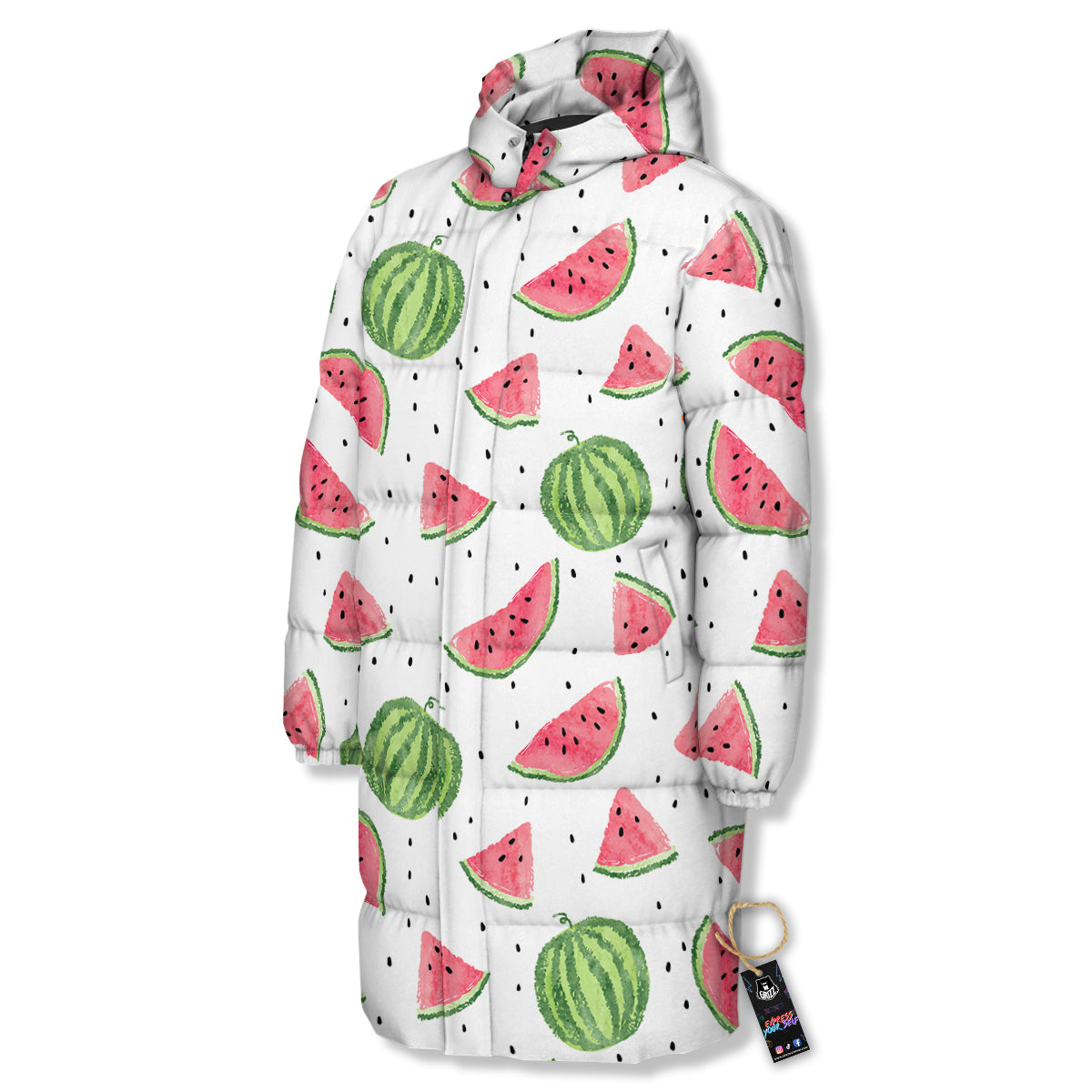 Watermelon White Summer Print Pattern Long Down Jacket-grizzshop
