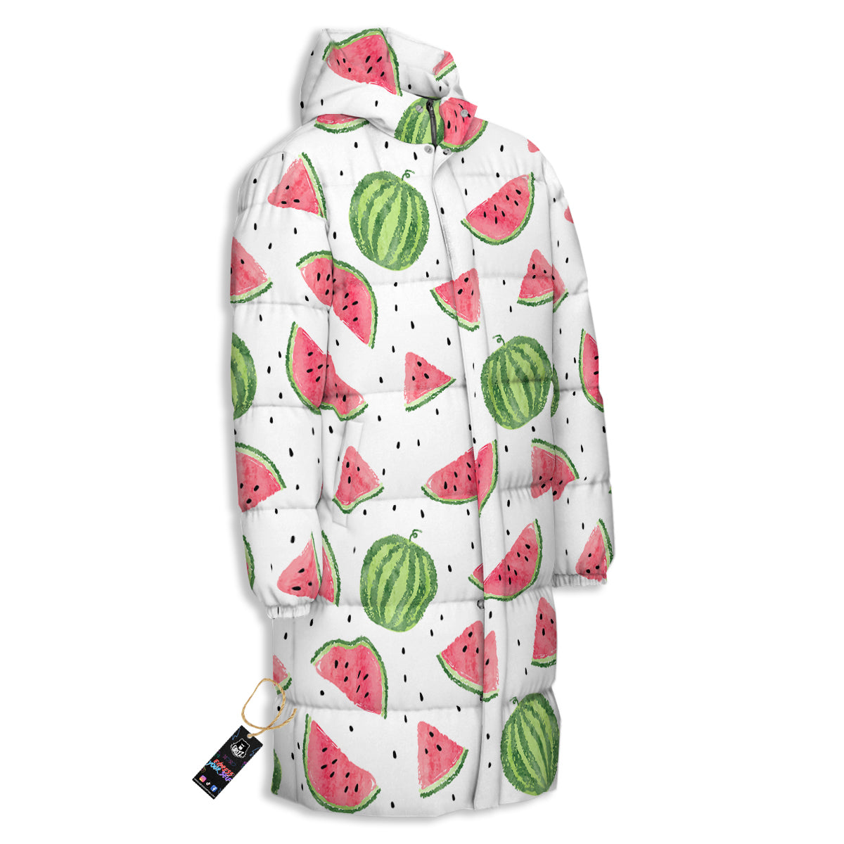Watermelon White Summer Print Pattern Long Down Jacket-grizzshop