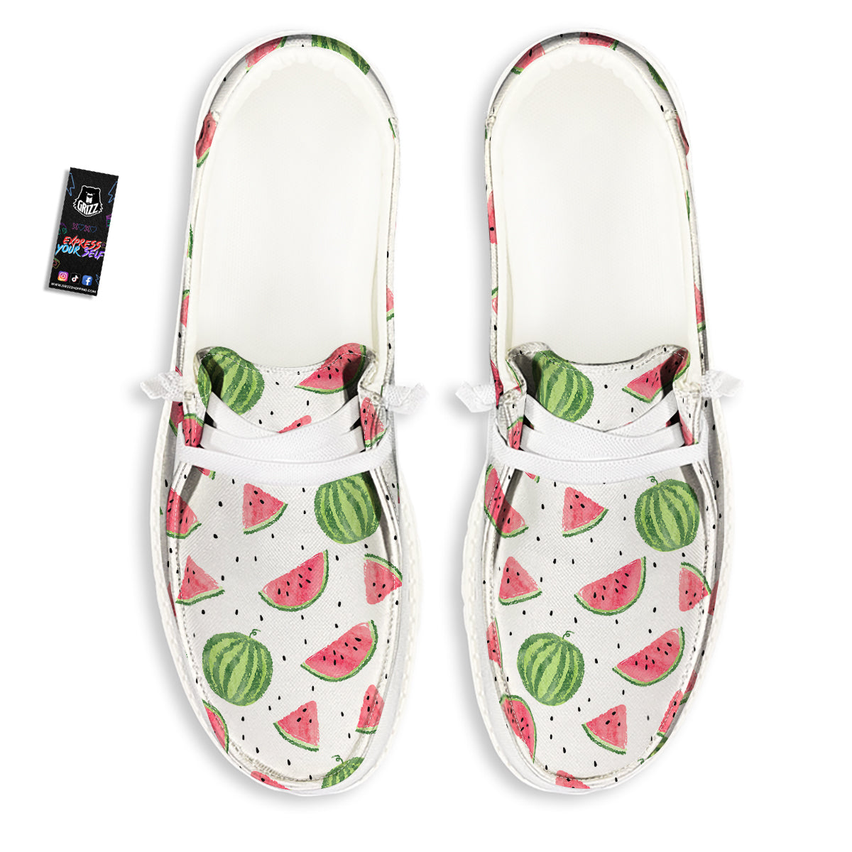Watermelon White Summer Print Pattern White Loafers-grizzshop
