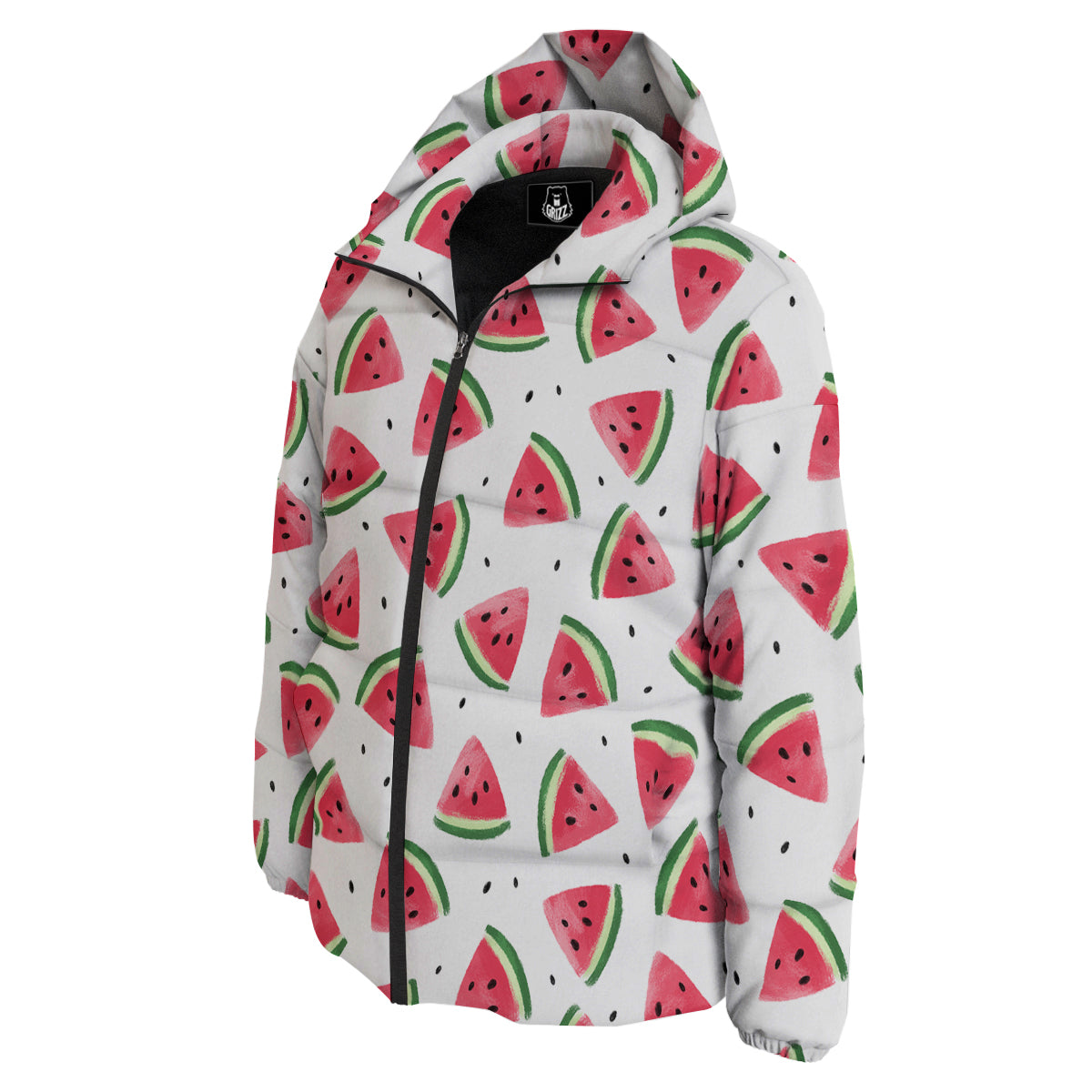 Watermelon White Tropical Print Pattern Down Jacket-grizzshop