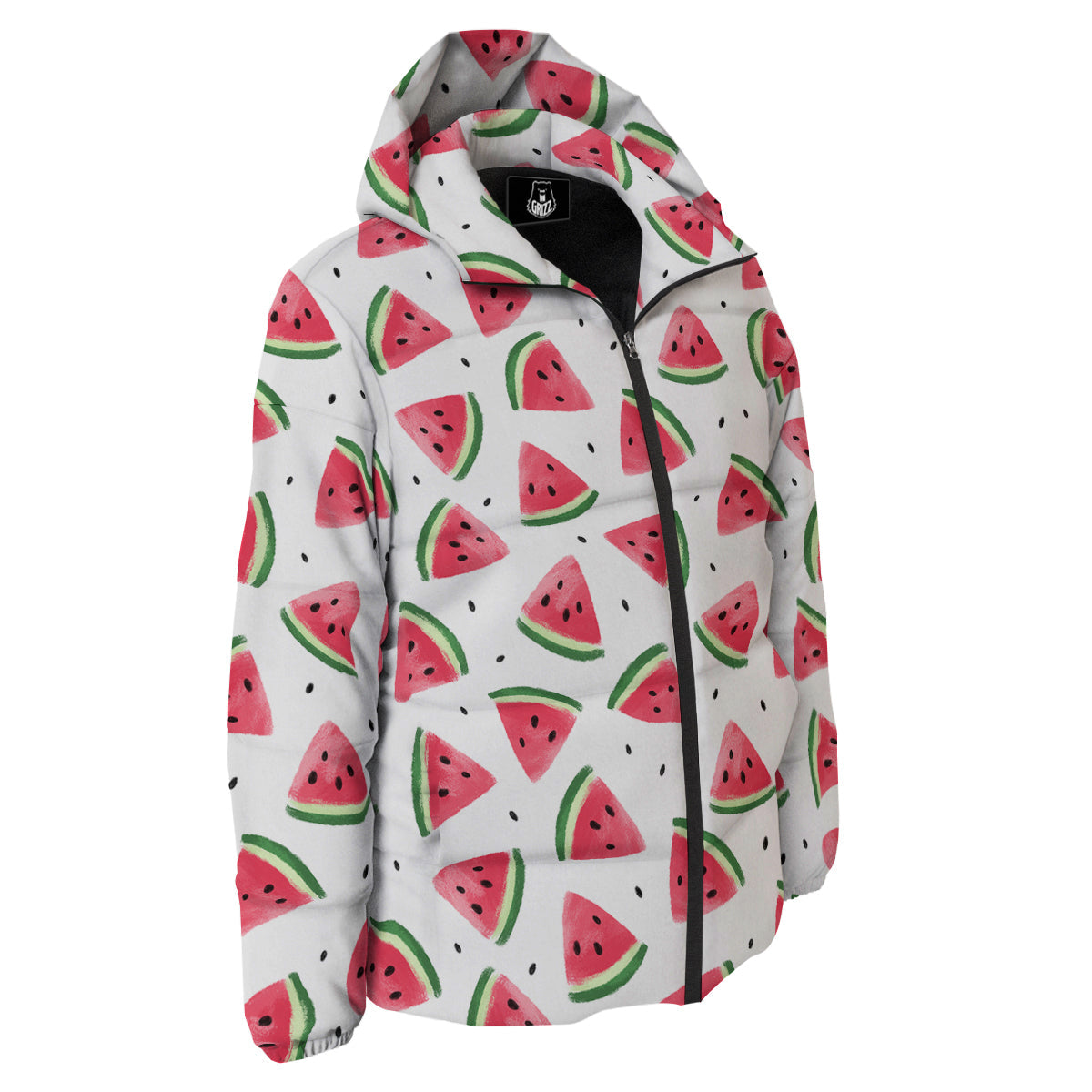 Watermelon White Tropical Print Pattern Down Jacket-grizzshop