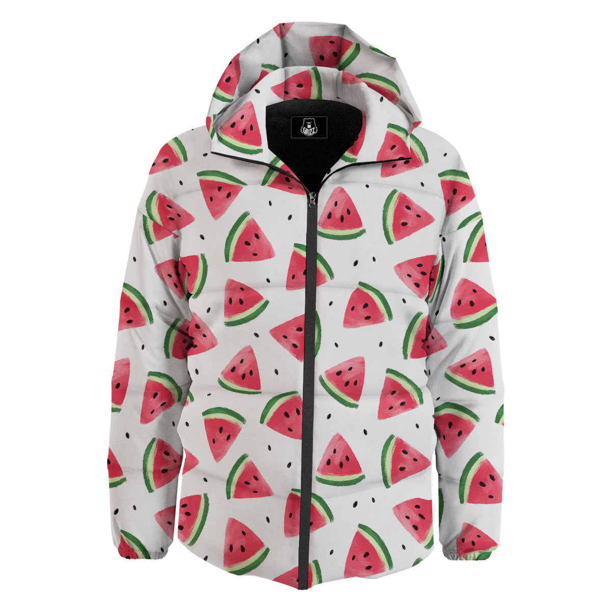 Watermelon White Tropical Print Pattern Down Jacket-grizzshop