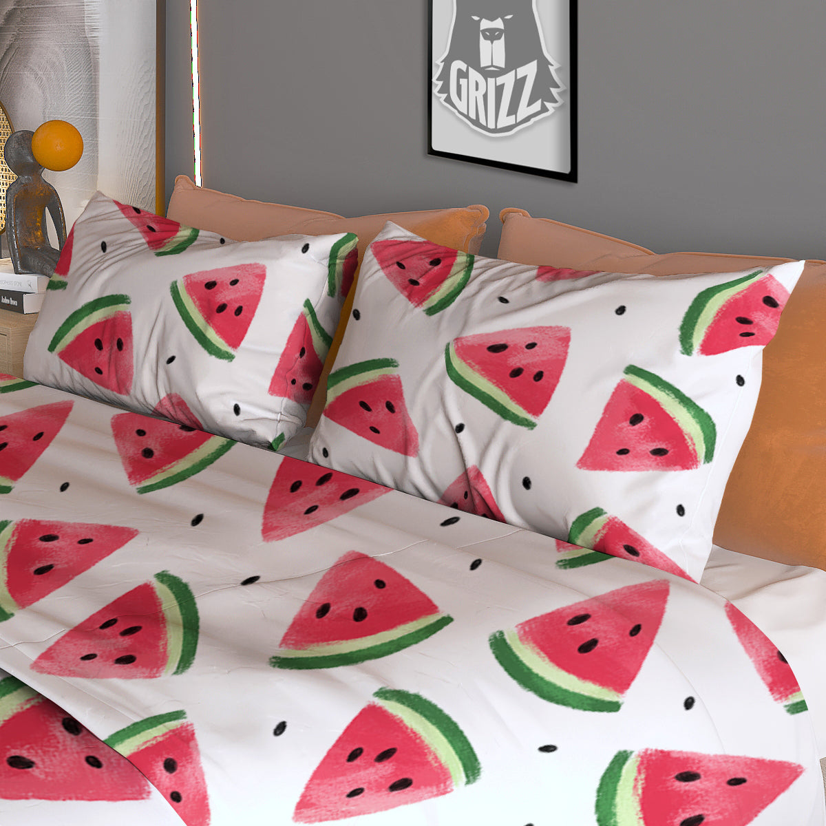 Watermelon White Tropical Print Pattern Duvet Cover Bedding Set-grizzshop
