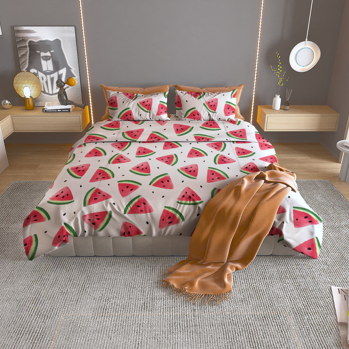 Watermelon White Tropical Print Pattern Duvet Cover Bedding Set-grizzshop