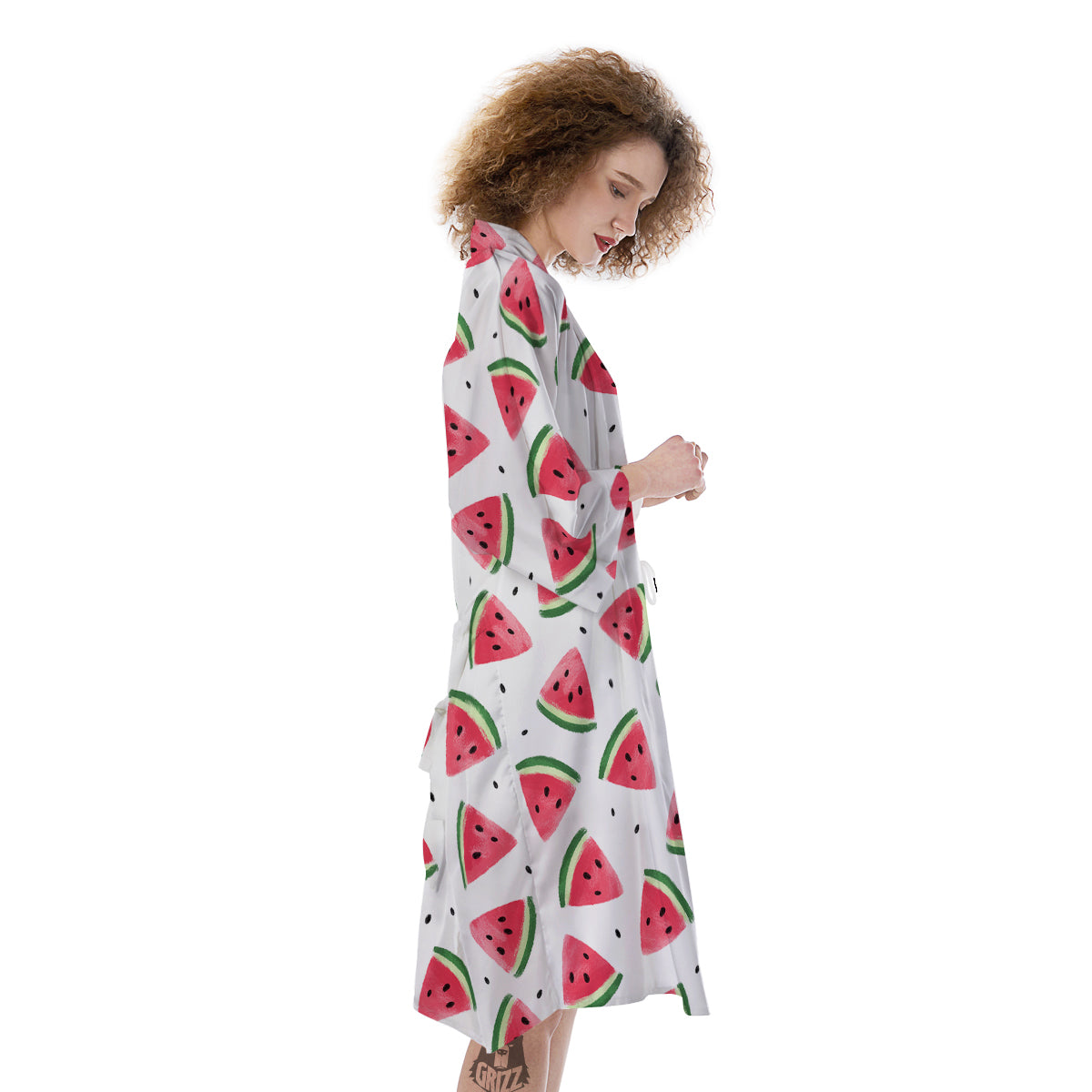 Watermelon White Tropical Print Pattern Kimono-grizzshop