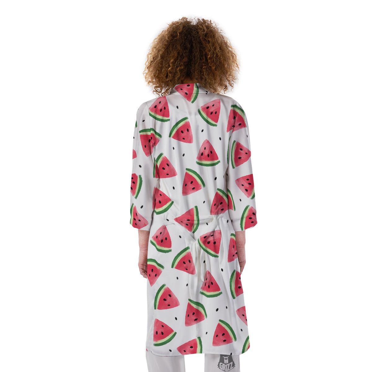 Watermelon White Tropical Print Pattern Kimono-grizzshop