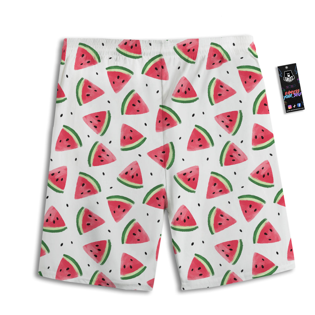 Watermelon White Tropical Print Pattern Men's Athletic Shorts-grizzshop