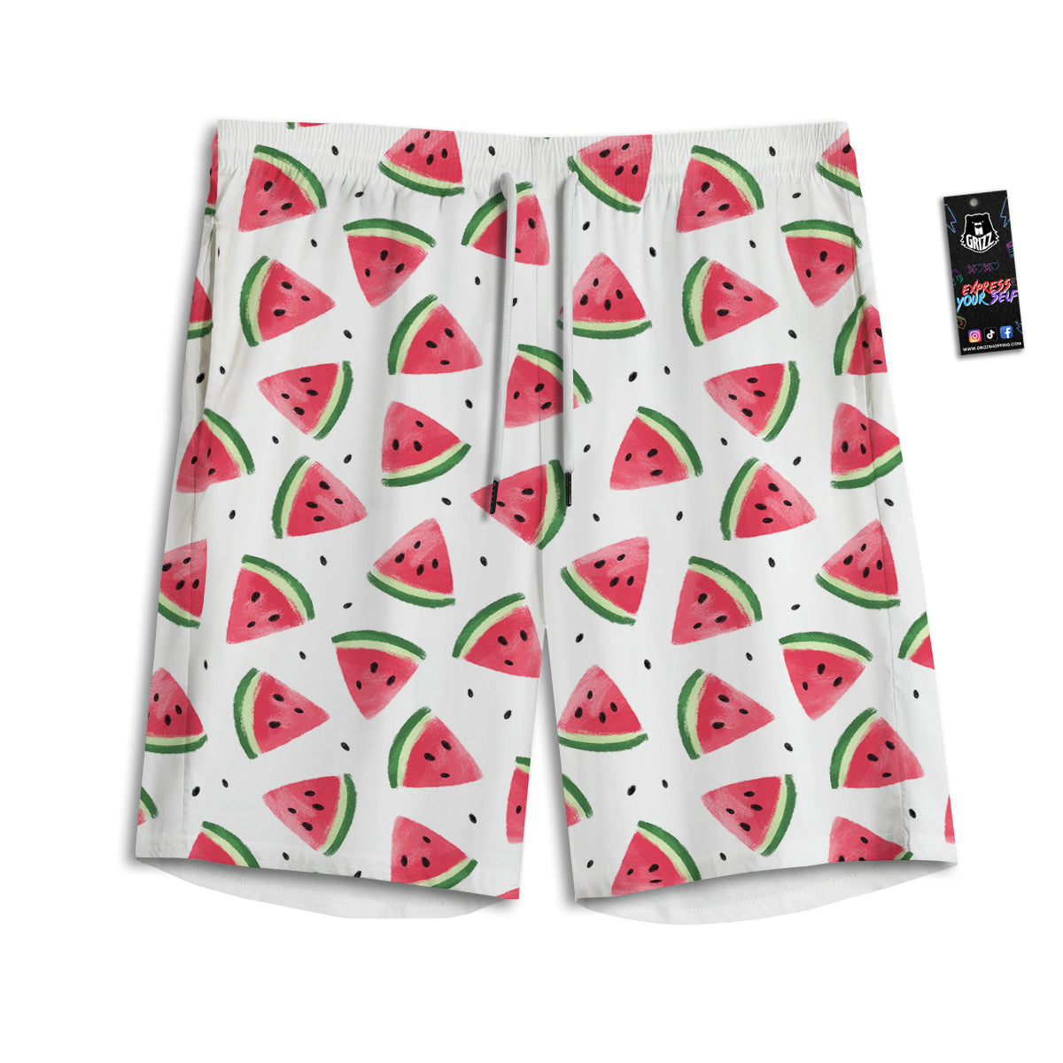 Watermelon White Tropical Print Pattern Men's Athletic Shorts-grizzshop