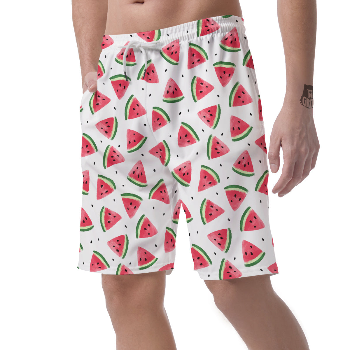 Watermelon White Tropical Print Pattern Men's Shorts-grizzshop