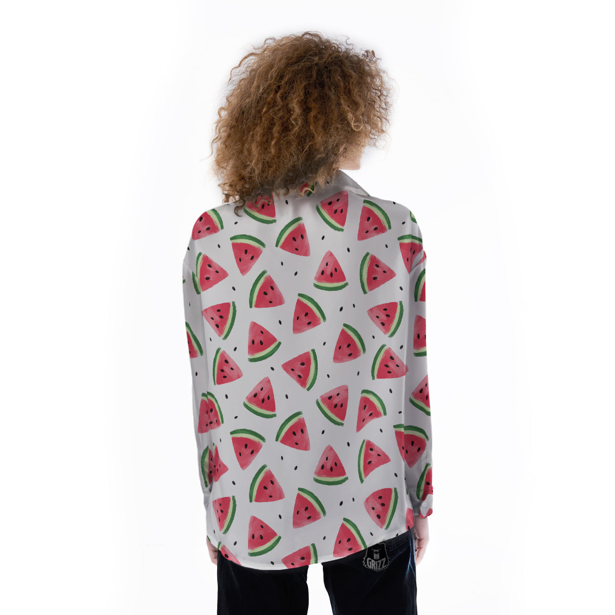 Watermelon White Tropical Print Pattern Women's Long Sleeve Shirts-grizzshop